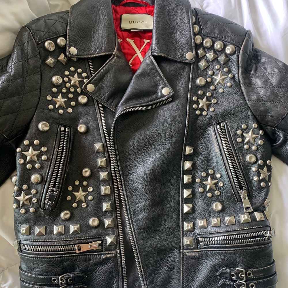 Biker leather studded Gucci jacket